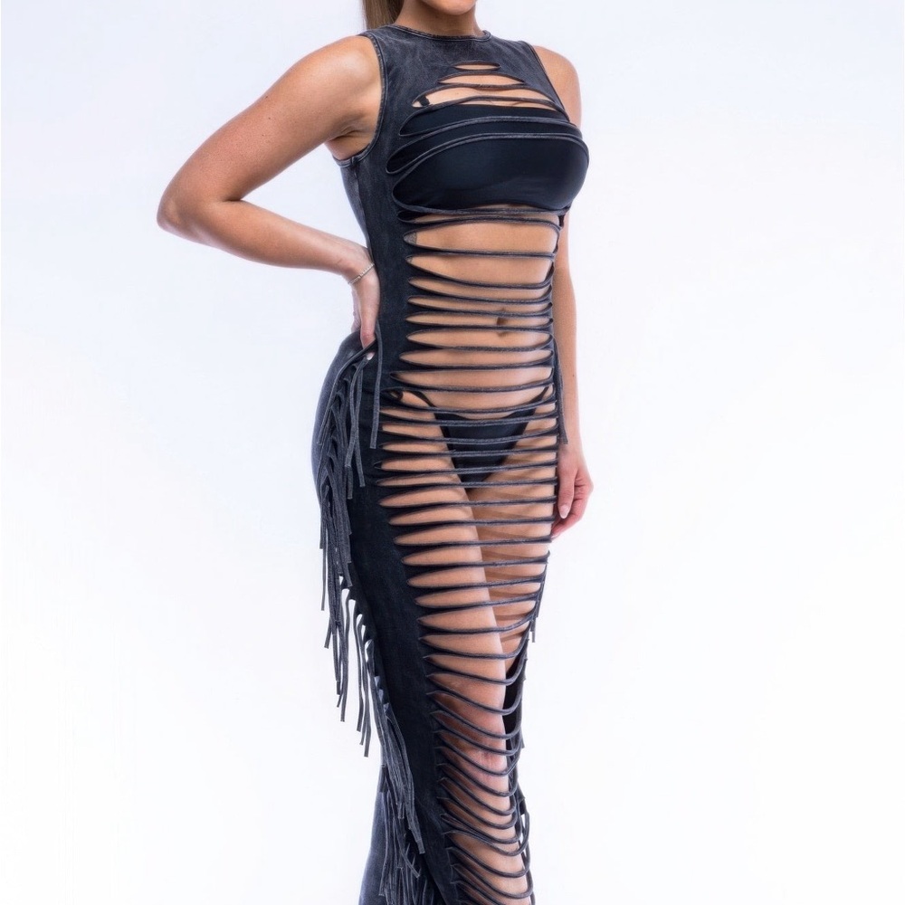Fringe Cut Out Maxi Dress